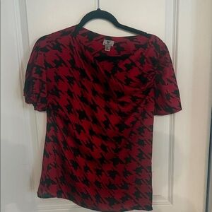 Worthington Red and Black Houndstooth Blouse